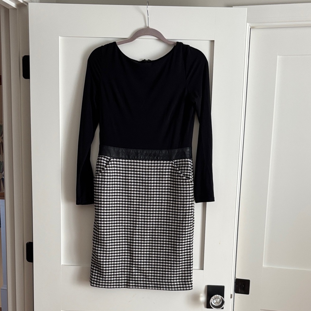 Ralph Lauren Black and White Houndstooth Long Sleeve Dress